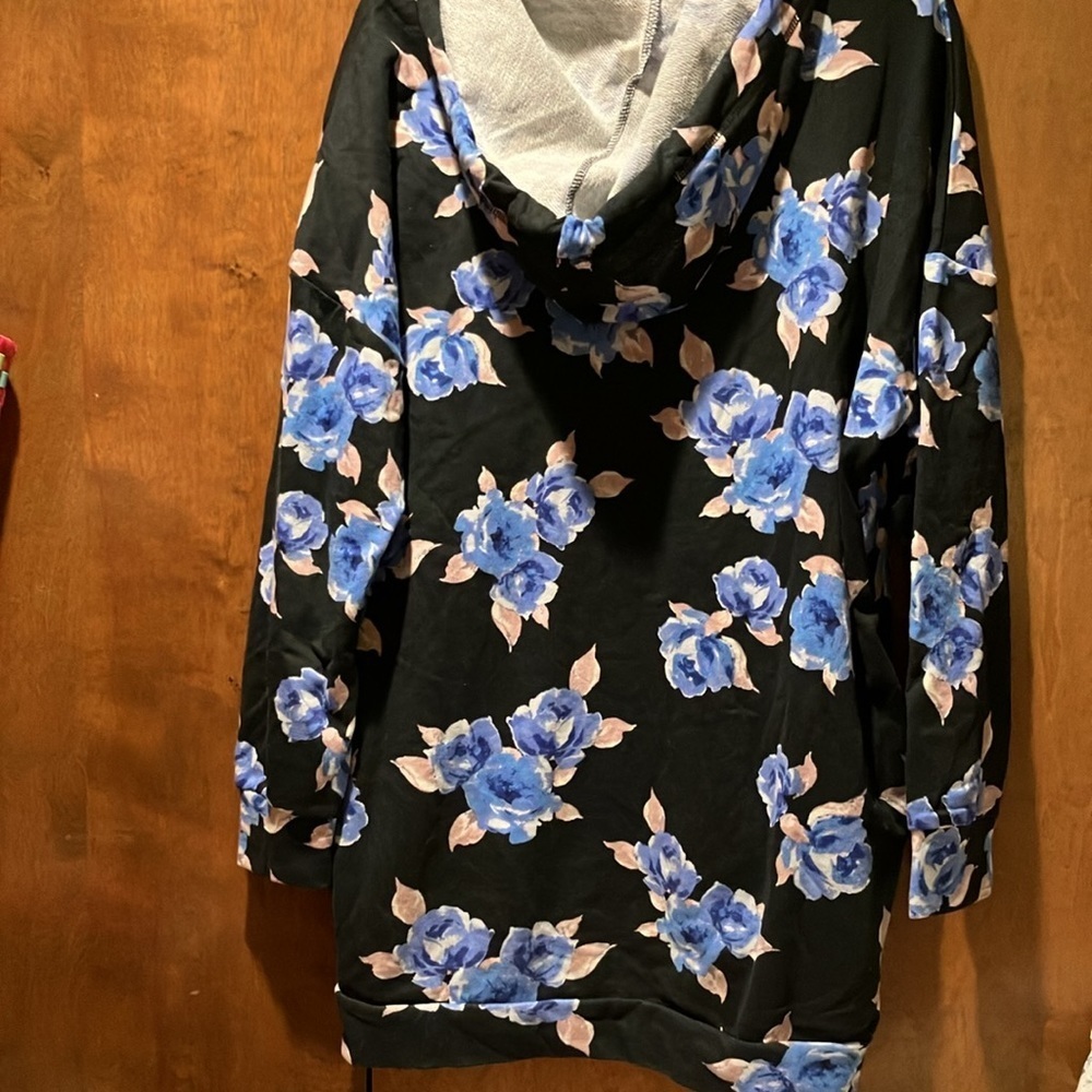 Wild Fable Black and Blue Long Sleeve Floral Hooded Sweatshirt Dress Size Large - Picture 6 of 9